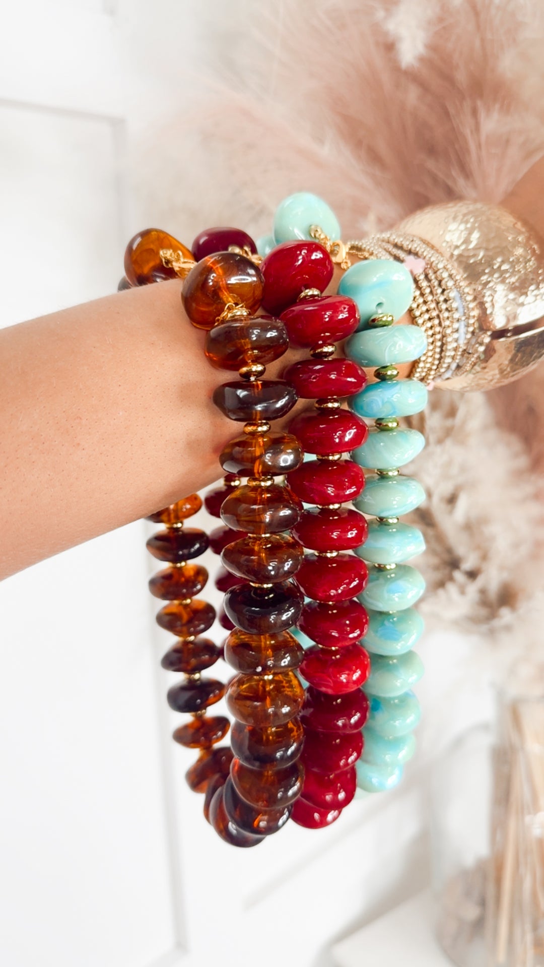 The Randi Chunky Beaded Necklace-Maroon