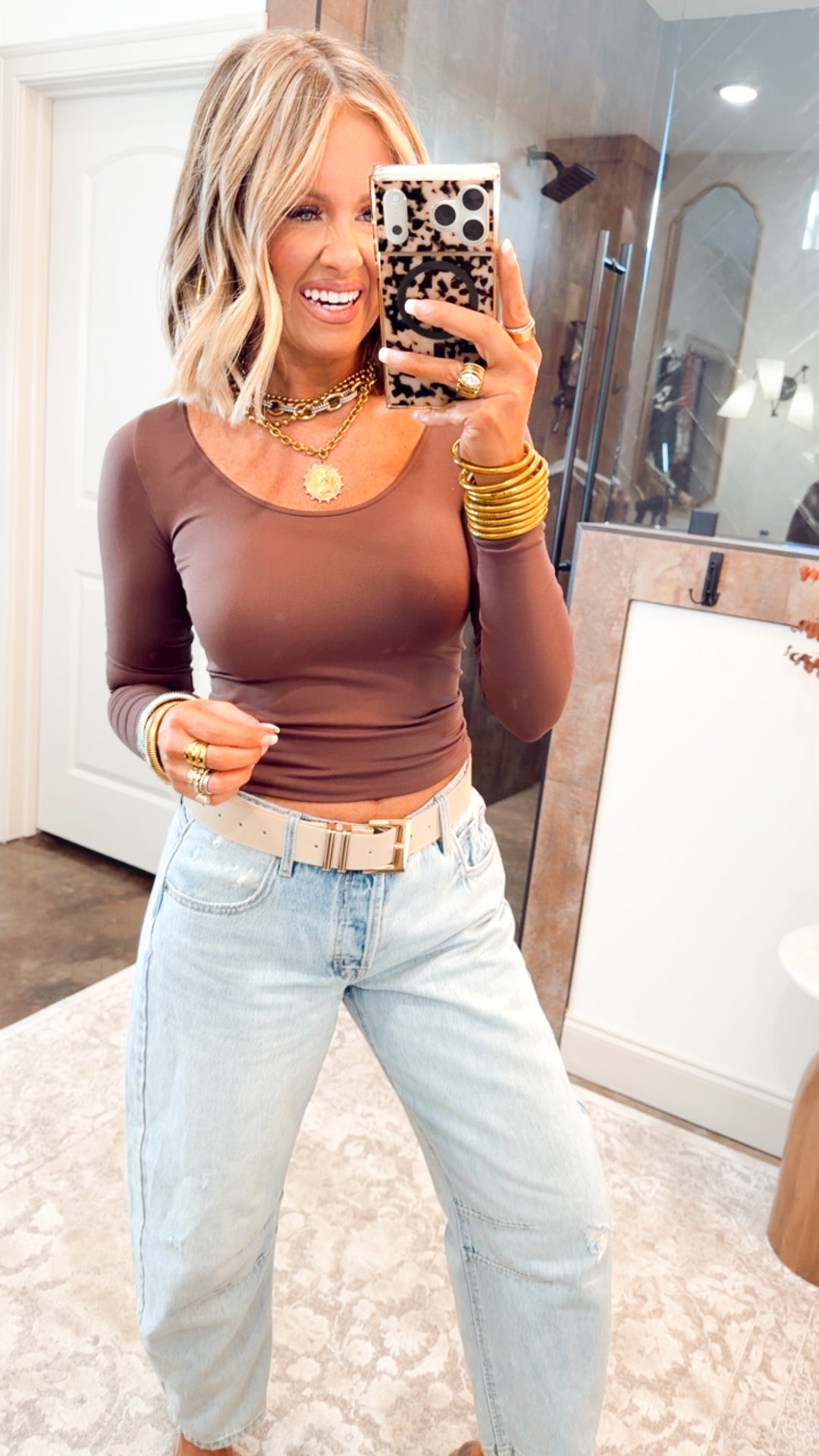 Basic Long Sleeve Scoop Neck Top-French Roast