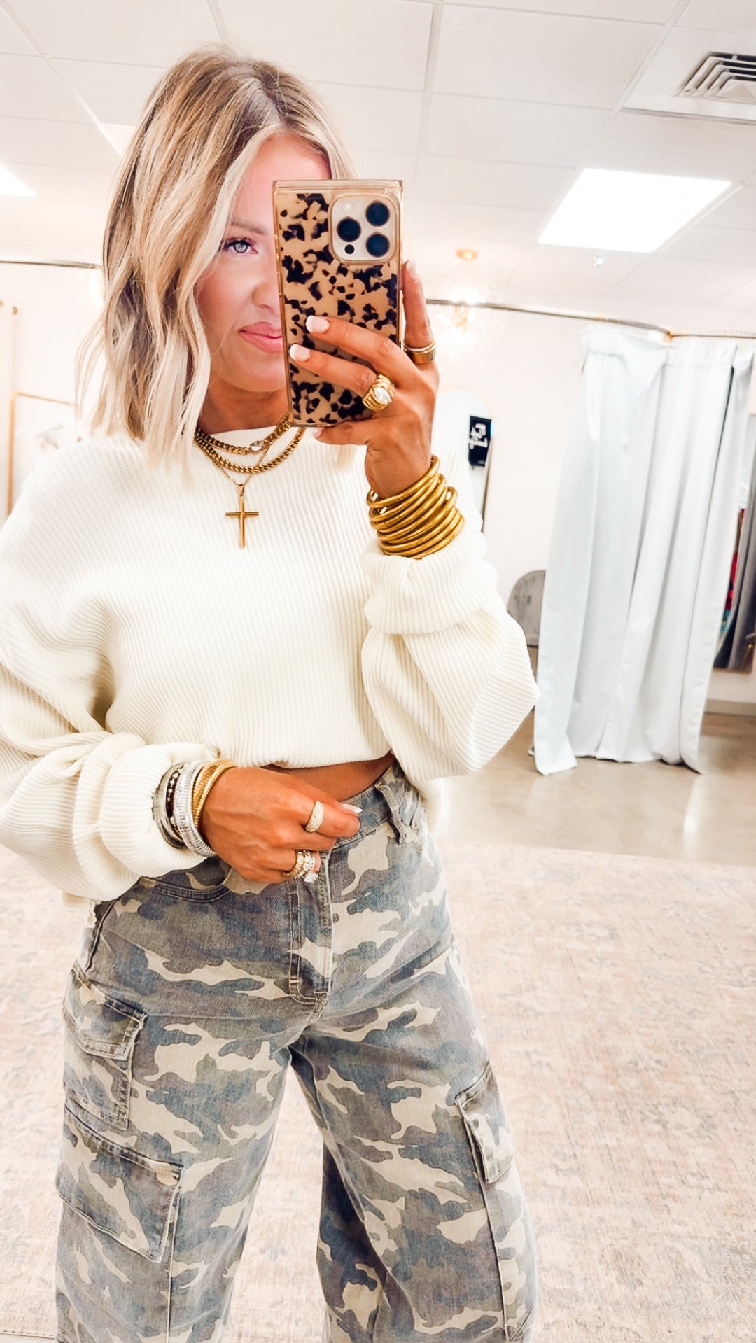 Cream Waffle Bliss Cropped Sweater