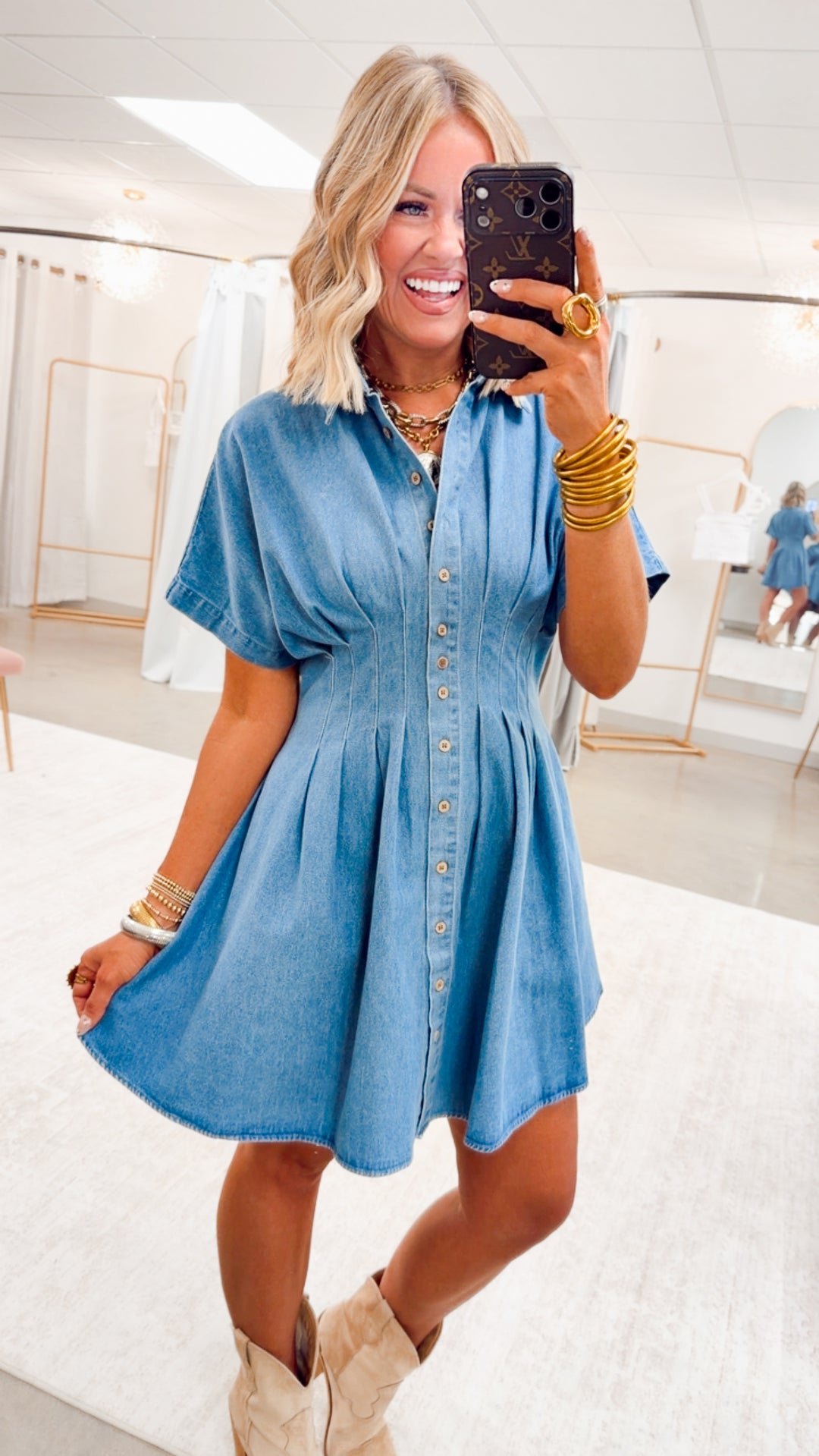 The Uptown Denim Mini Dress