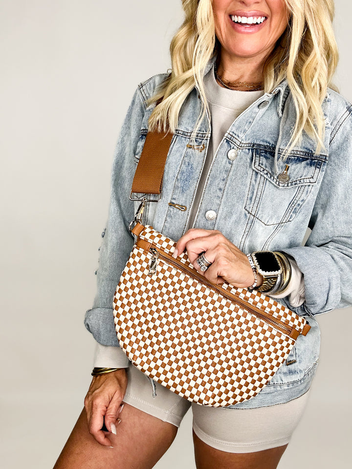 Brown Checkered Westlyn Woven Bum Bag