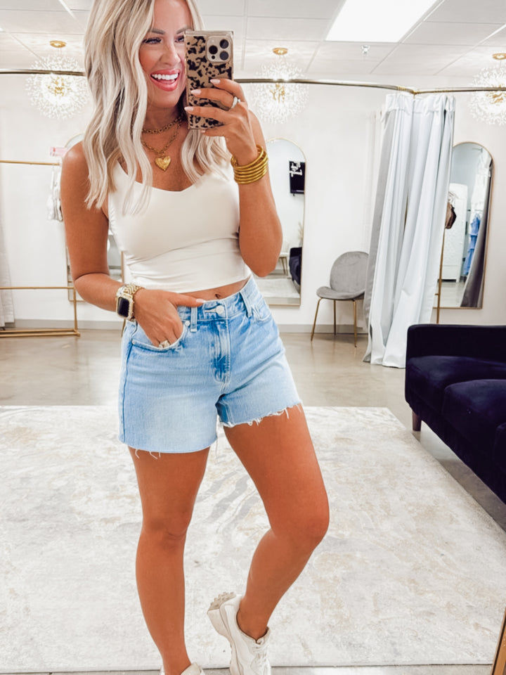 V Neck Yoga Top-White Pearl