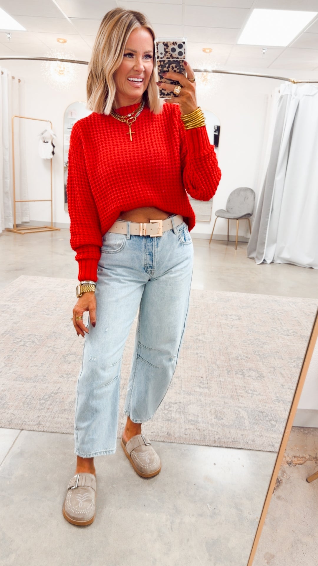 The Maren Hi-Low Waffle Knit-Ruby