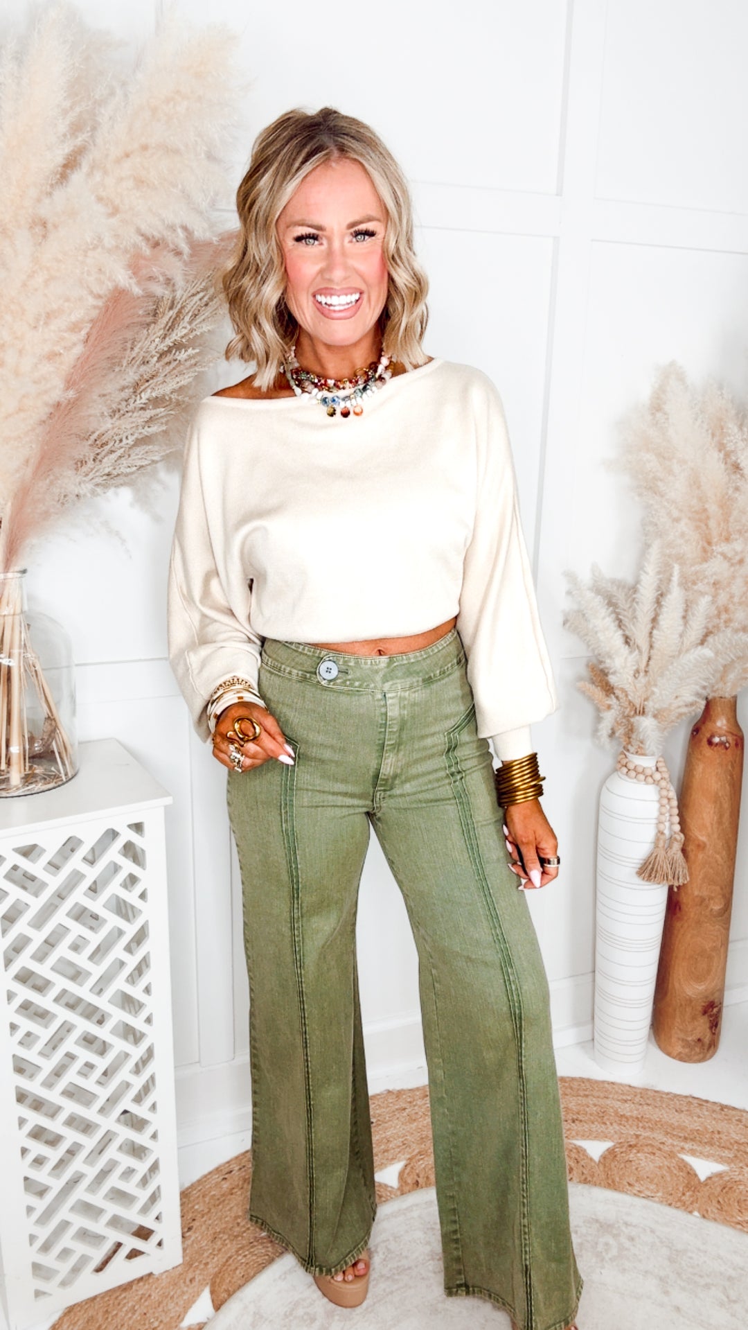 Oaklyn Dolman Sleeve Sweater Top-Ecru