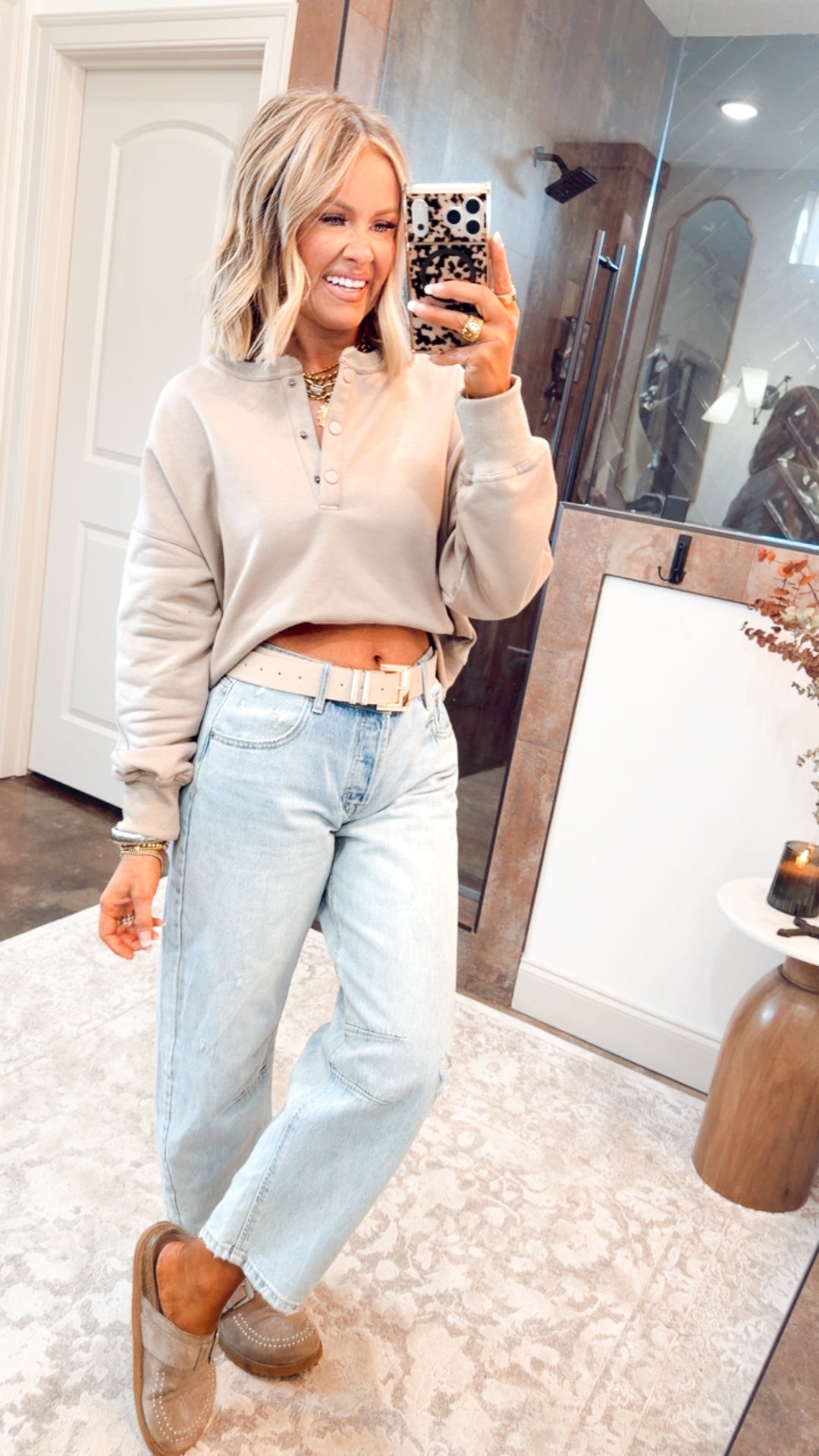 Relaxed Crop Henley Pullover