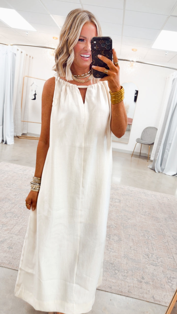 Halter Tie Back Dress-Ivory