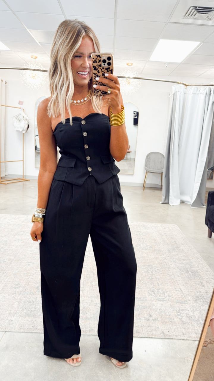 Cambria Crop Top and Wide Leg Pants Set-Black