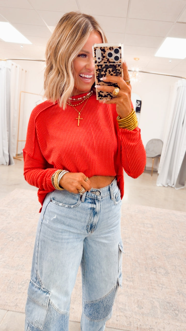 The Haisley Ribbed Top-Ruby