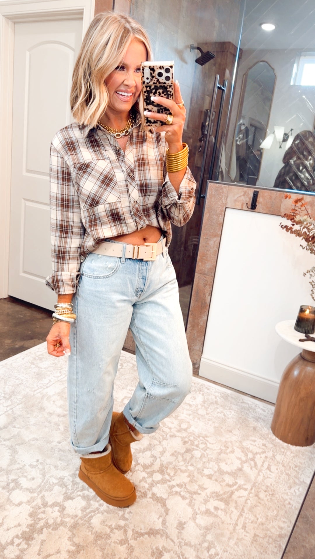 Brown Mixed Plaid Top