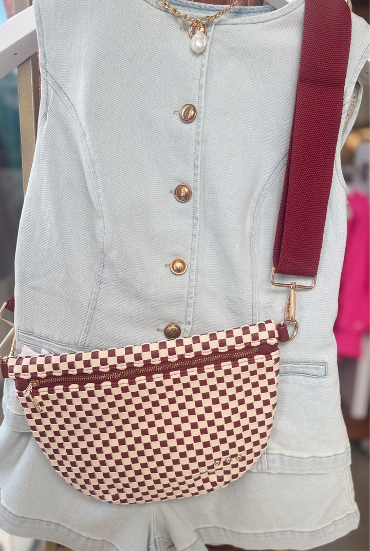 Checkered Burgundy Westlyn Woven Bum Bag