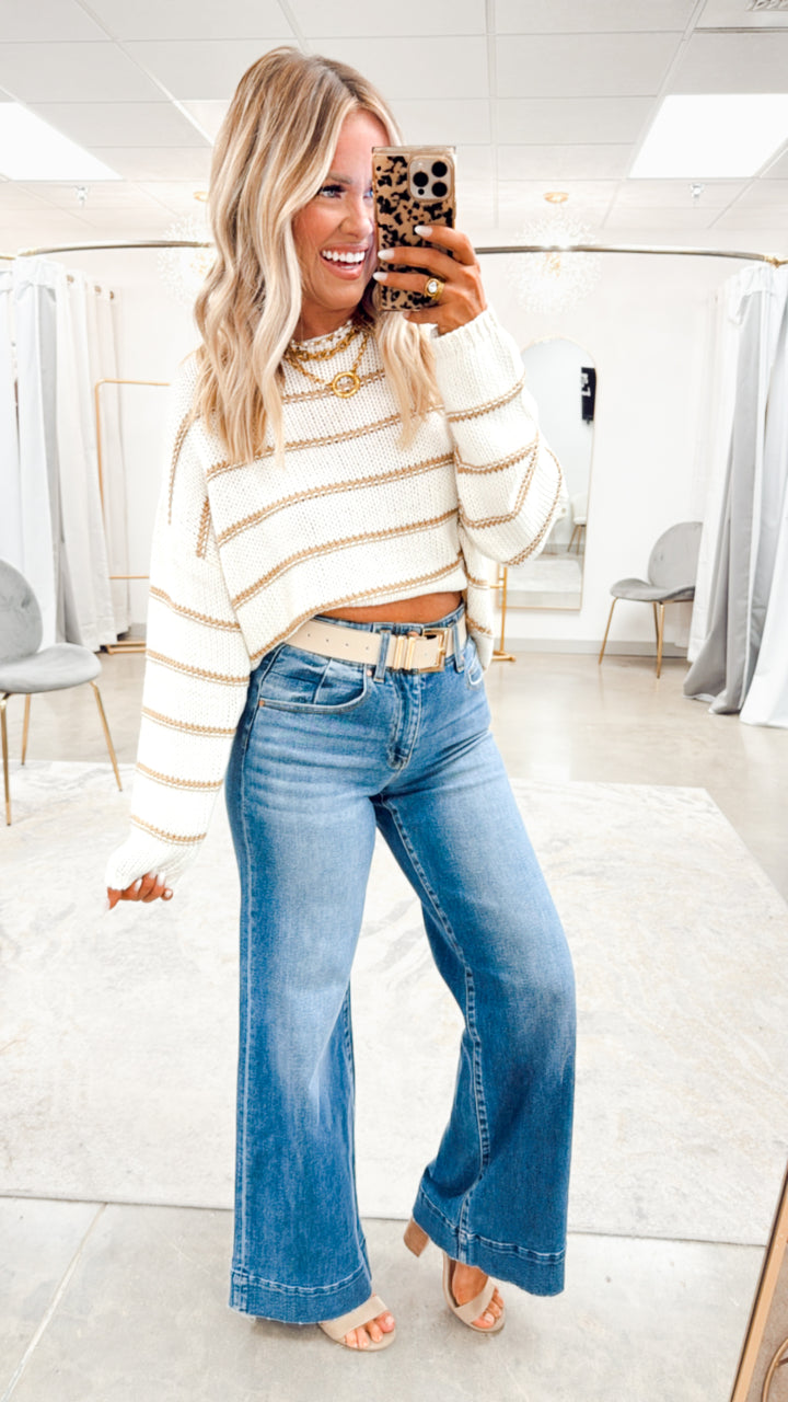 Willowtrail Crochet Sweater-Off White/Taupe