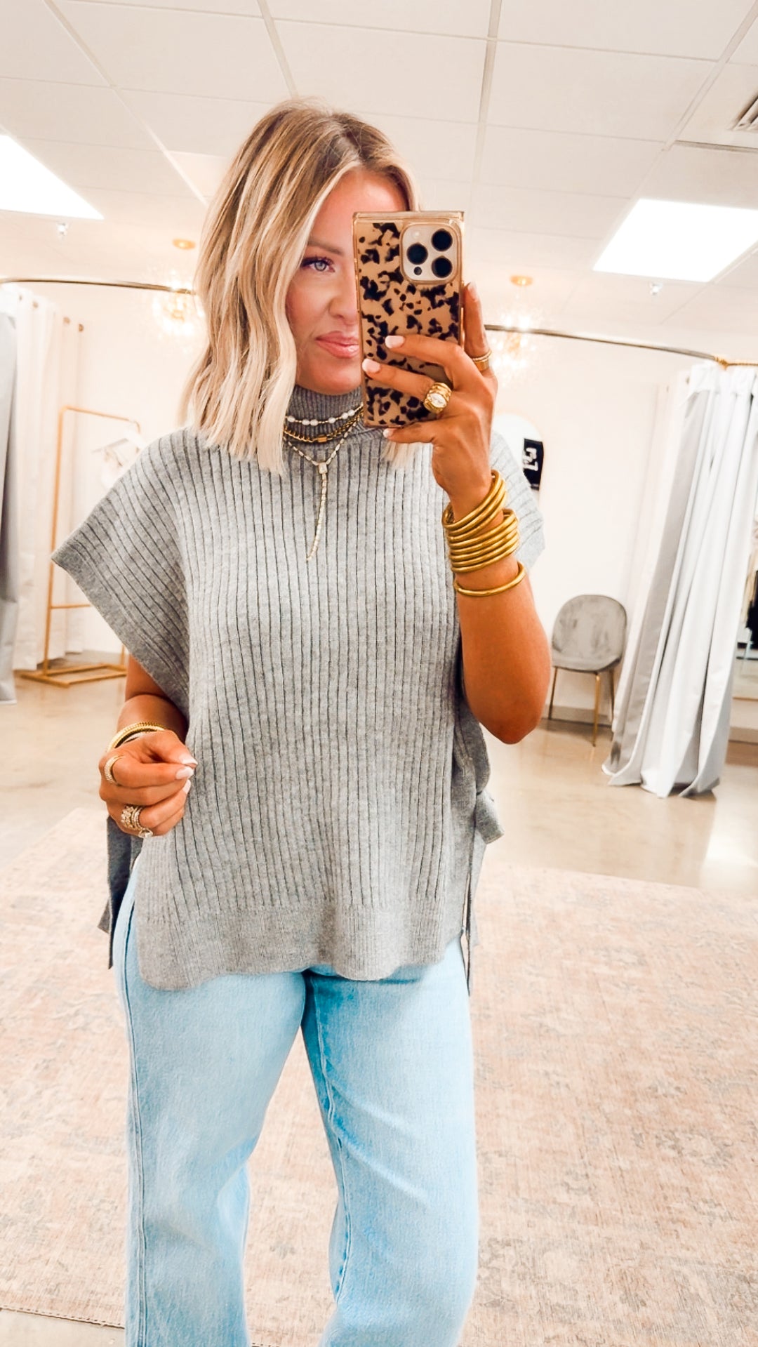 Turtle Neck Sweater Vest-Grey