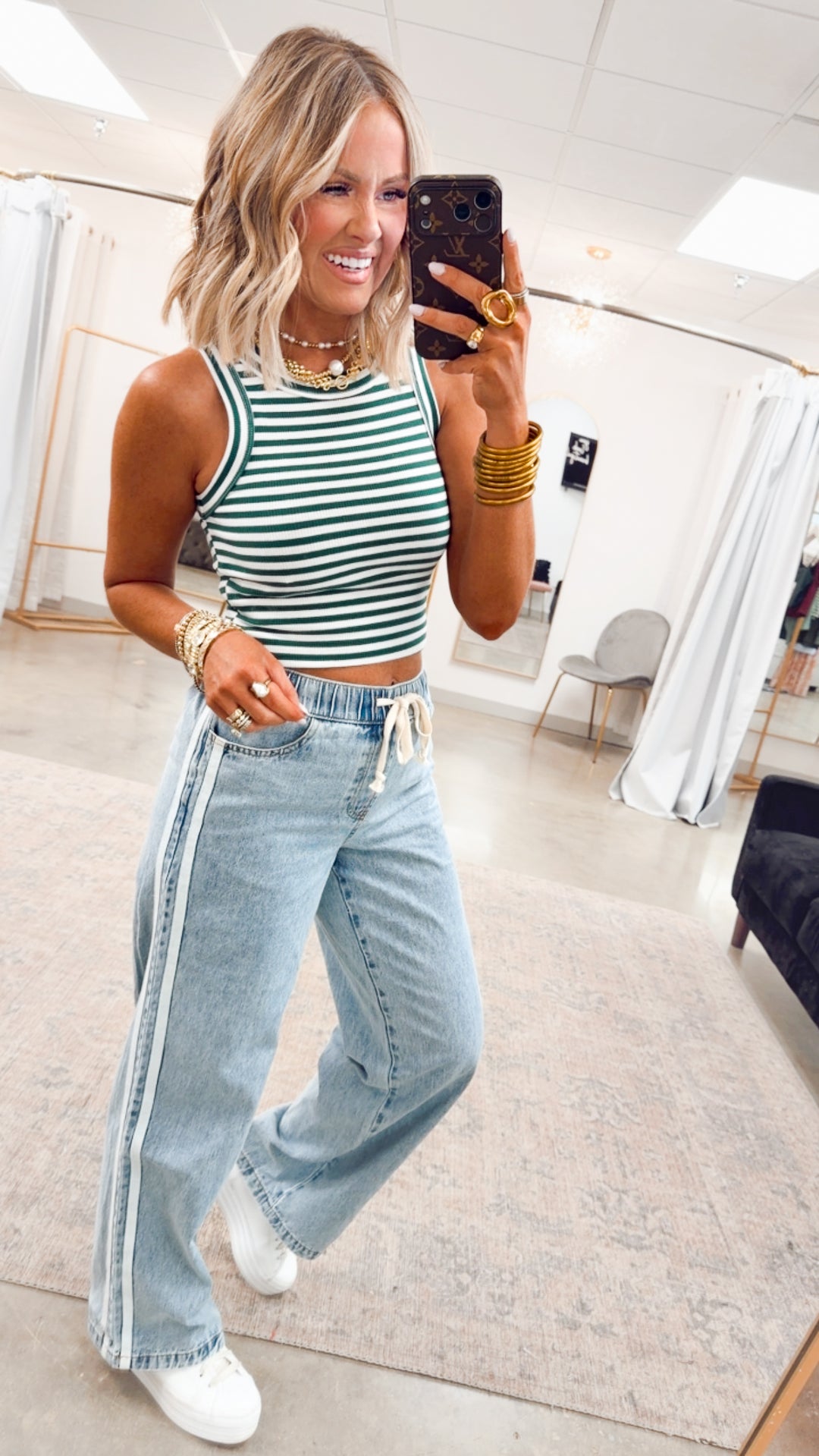 Striped Ribbed Racerback Tank-Green