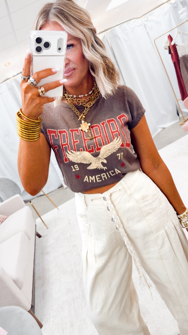 Free Bird America 1977 Crop Tee-Espresso