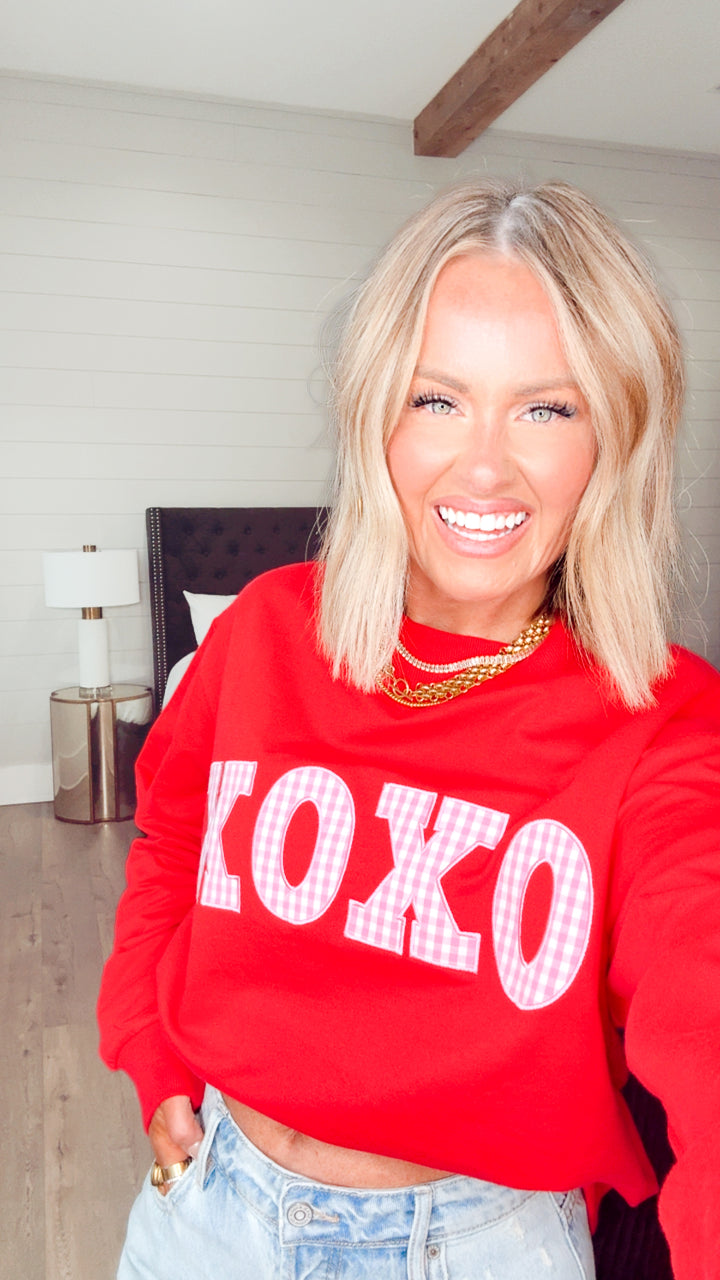 XOXO Mock Neck Sweatshirt-Red