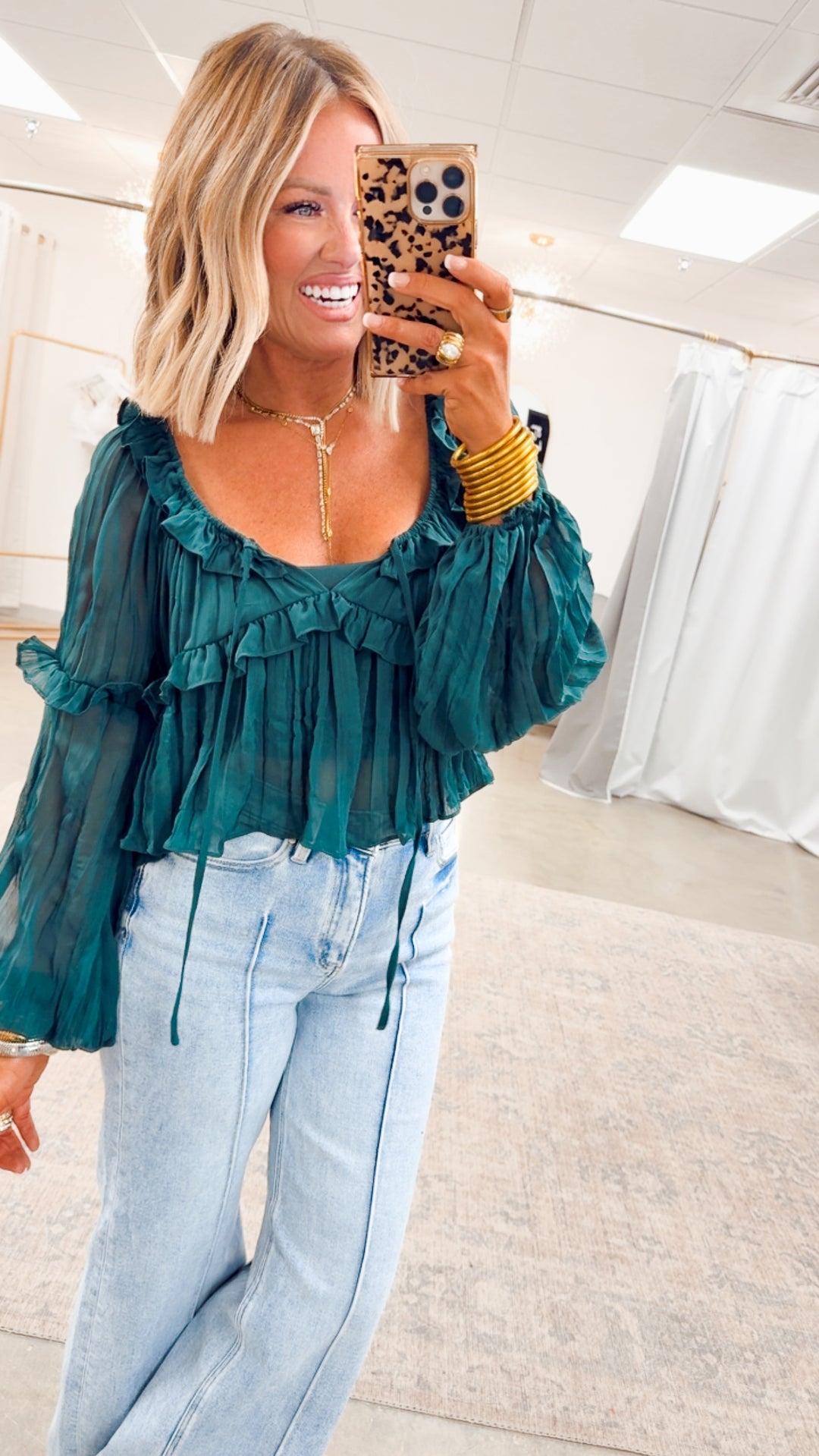 Florence Ruffle Blouse-Green