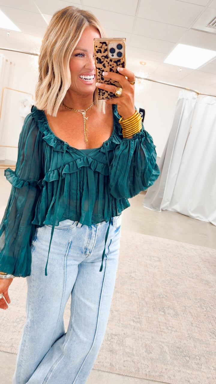 Florence Ruffle Blouse-Green