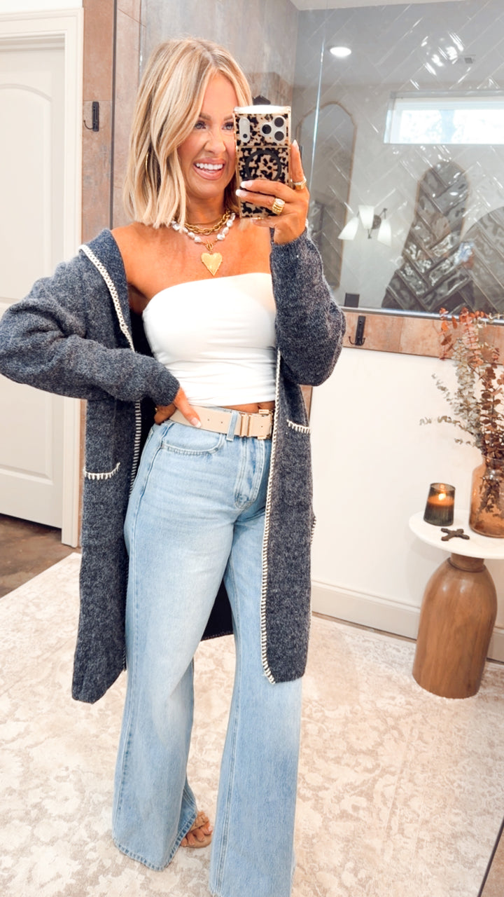 Whipstitch Edge Hooded Cardigan