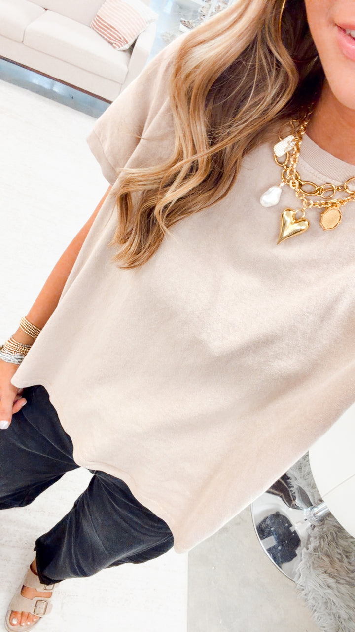 Capped Sleeve Tee-Dark Taupe