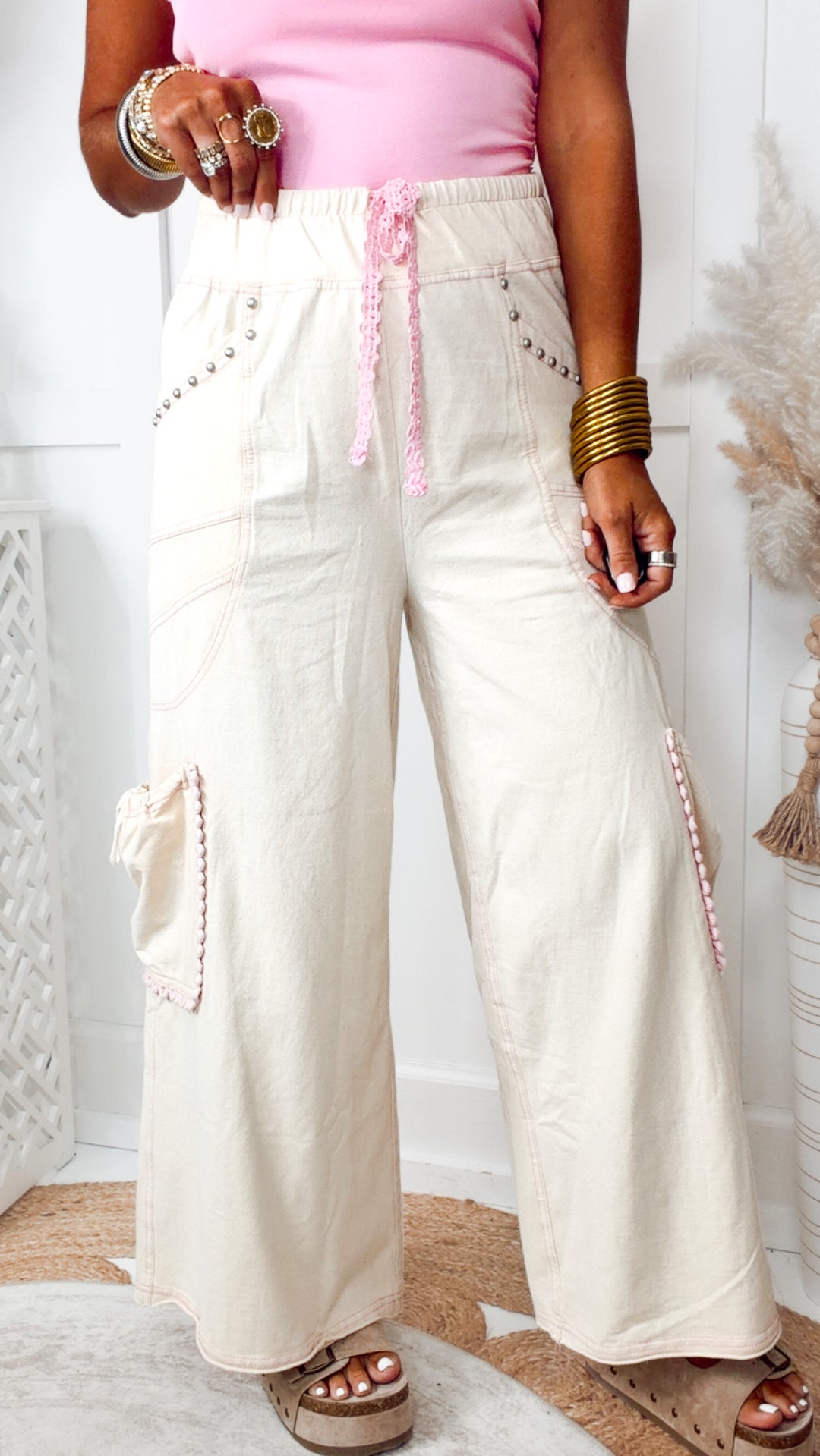 Onset Wide Leg Pants-Natural