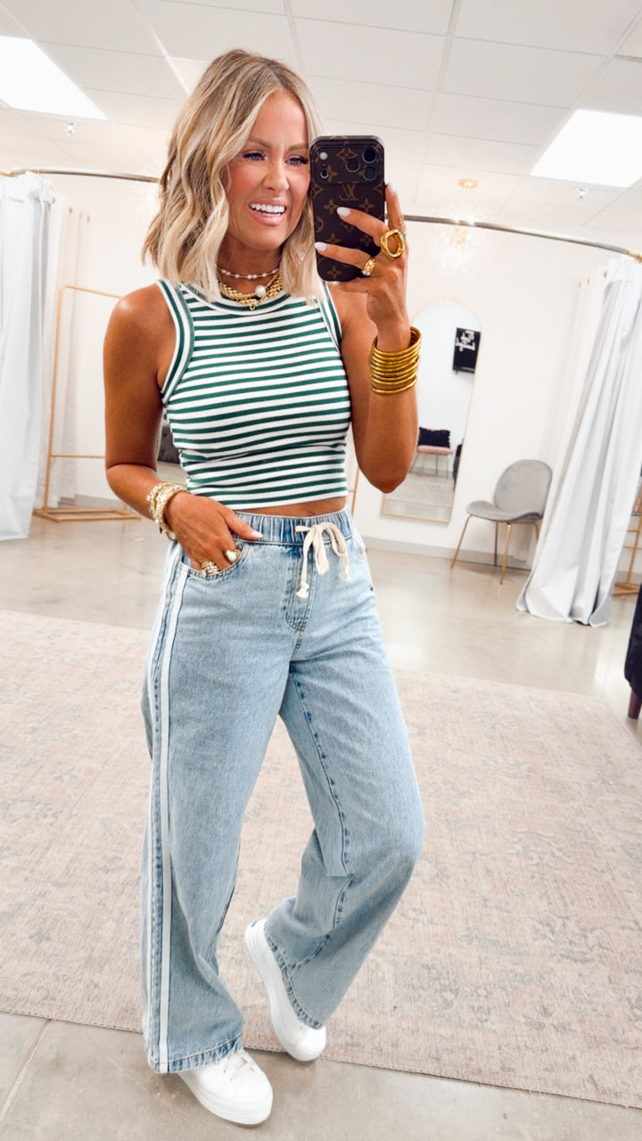 Striped Ribbed Racerback Tank-Green
