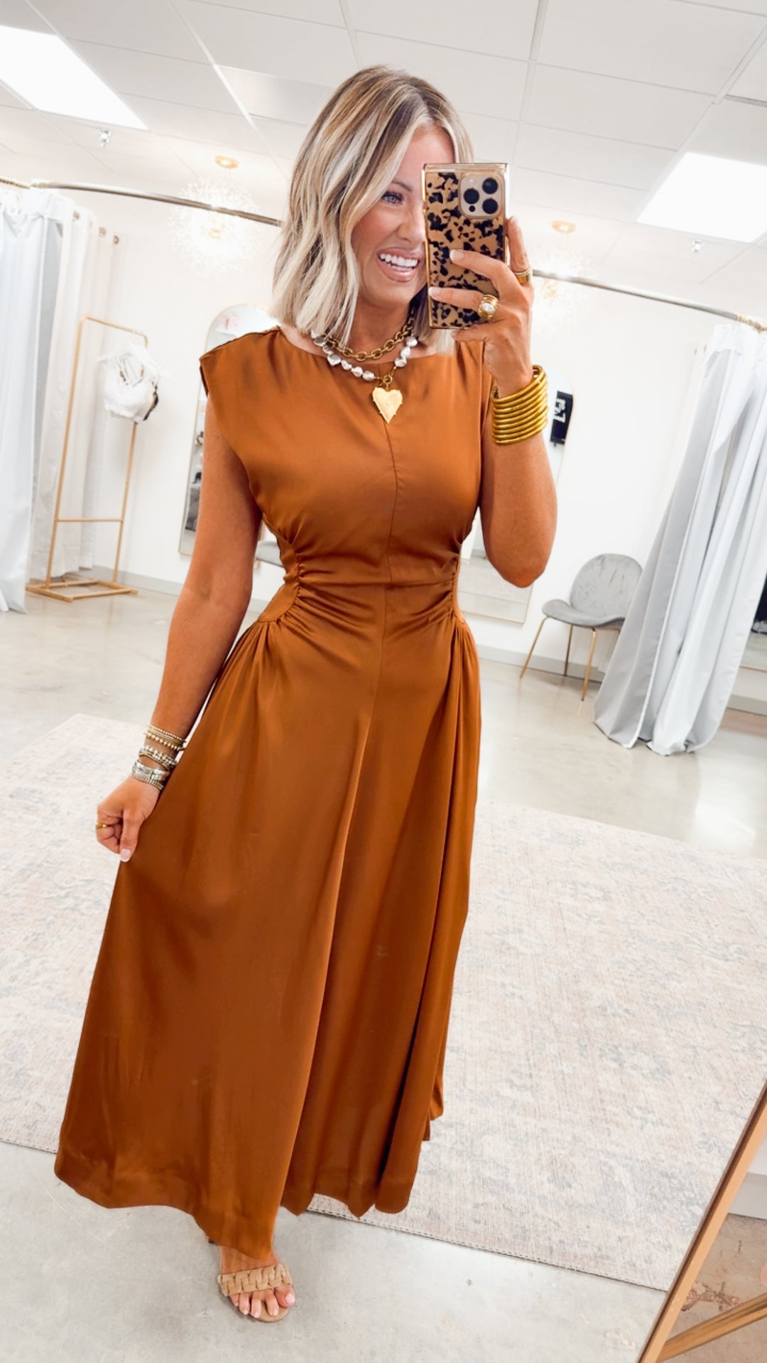 The Luminara Satin Midi-Terracotta