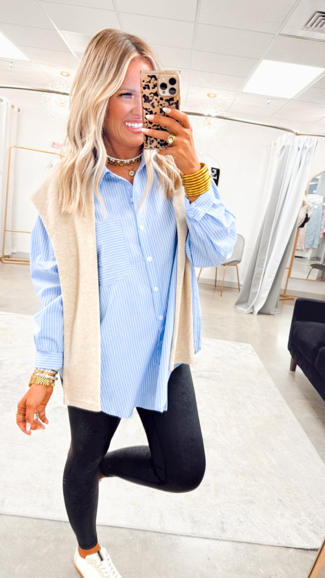 Evelyn Striped Top-Chambray