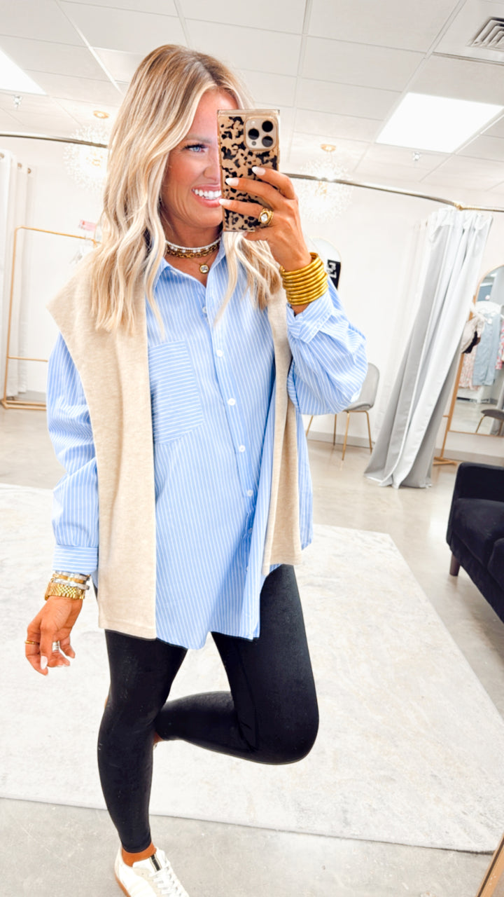 Evelyn Striped Top-Chambray