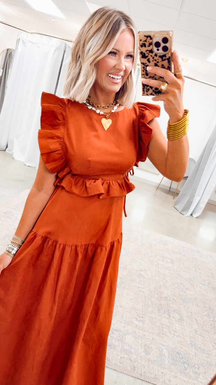 Vivienne Backless Dress-Rust