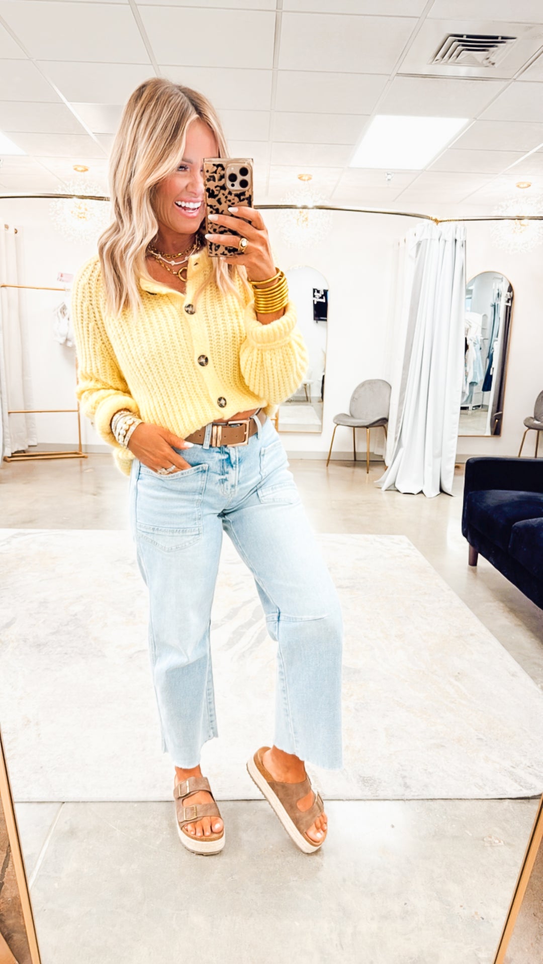 Brushed Button-up Cardigan-Yellow