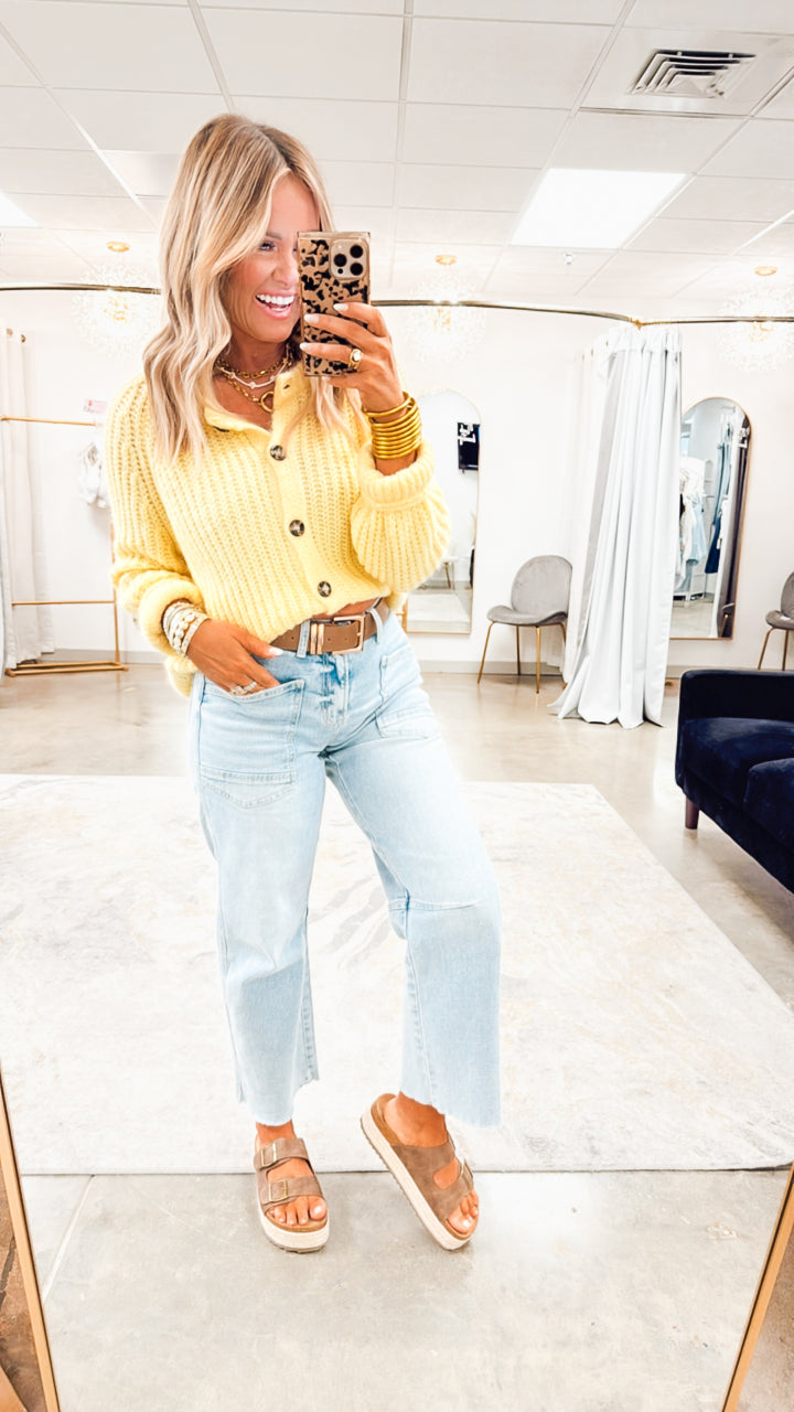 Brushed Button-up Cardigan-Yellow