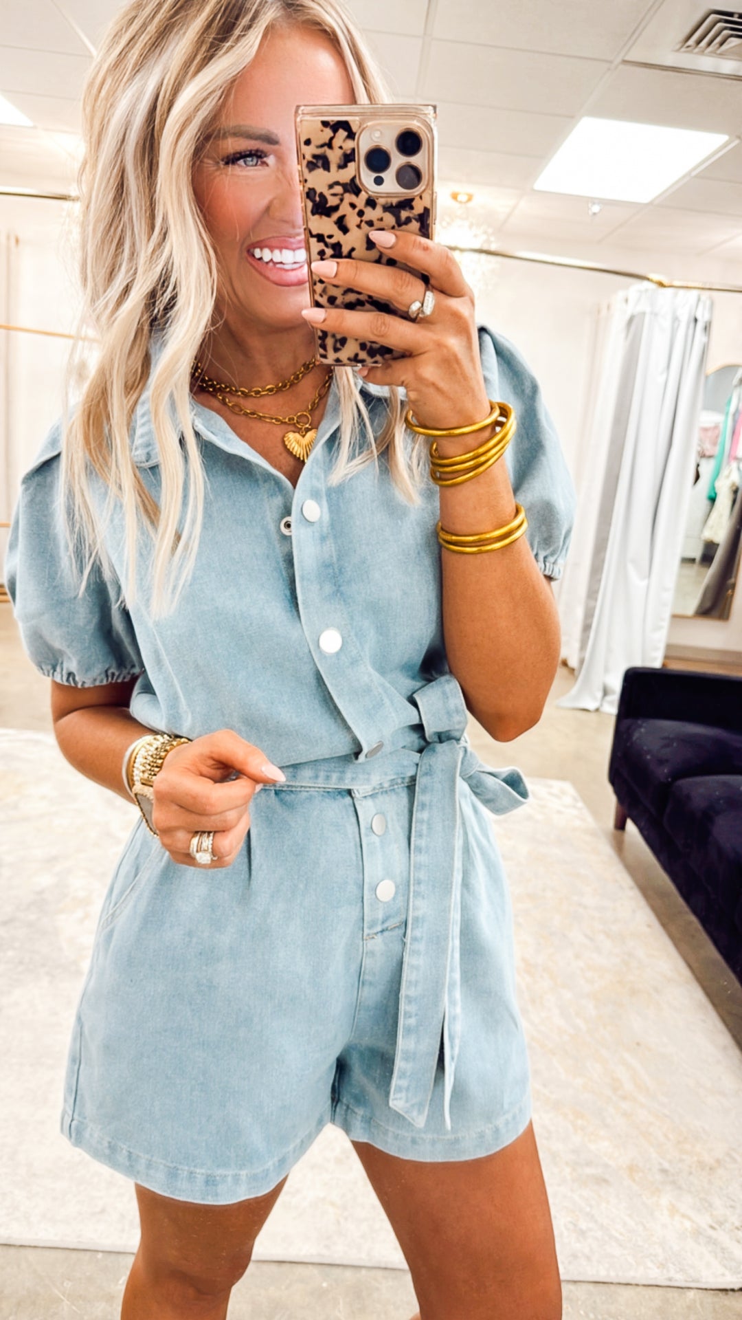 Dylan Puff Sleeve Denim Romper