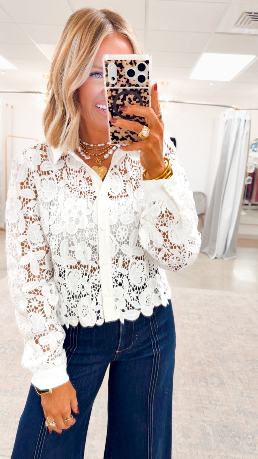 Simone Lace Button Up Top