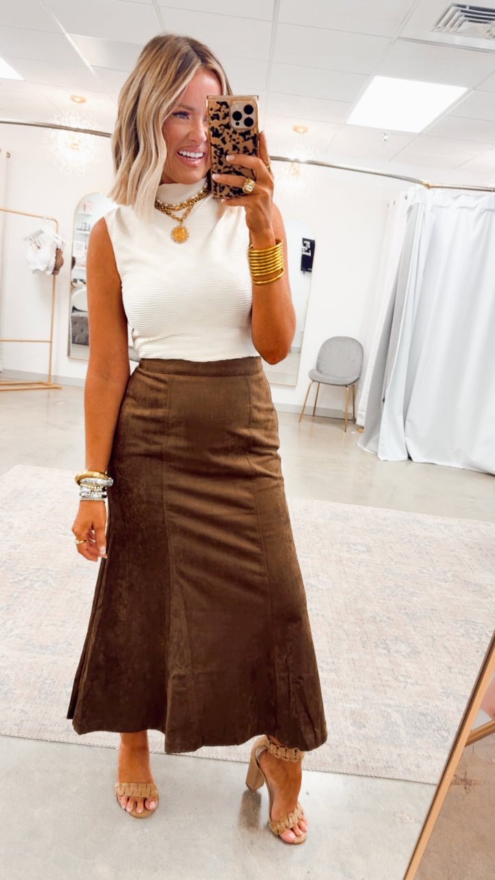 Maple Street Suede Skirt-Dark Oak
