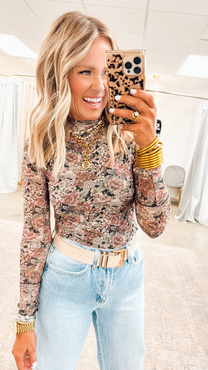 Beauty Floral Mesh Top-Black