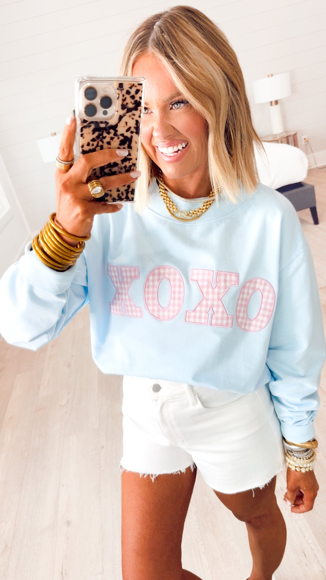 XOXO Mock Neck Sweatshirt-Blue