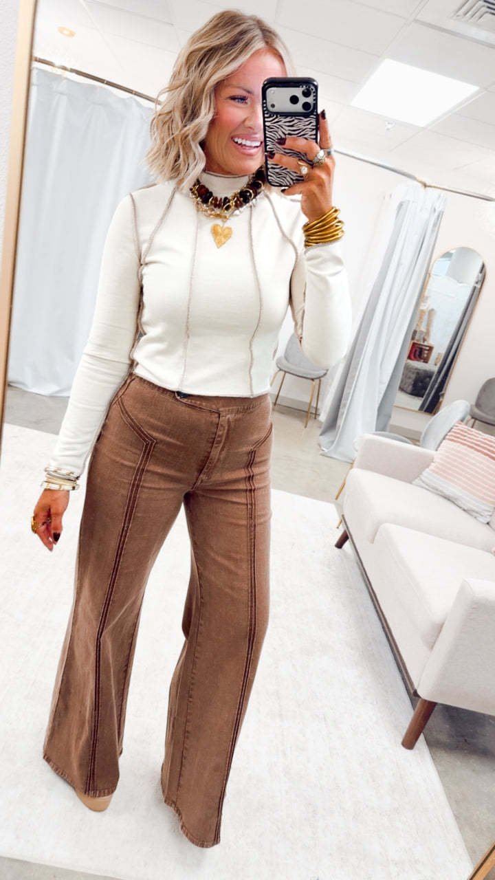 Vera Mock Neck Crop Top-Beige