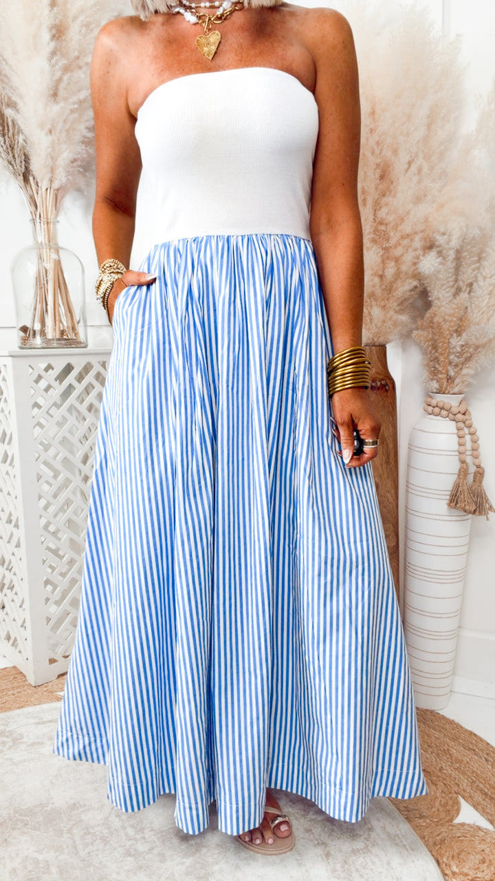 The Seaview Stripe Maxi Dress-Blue