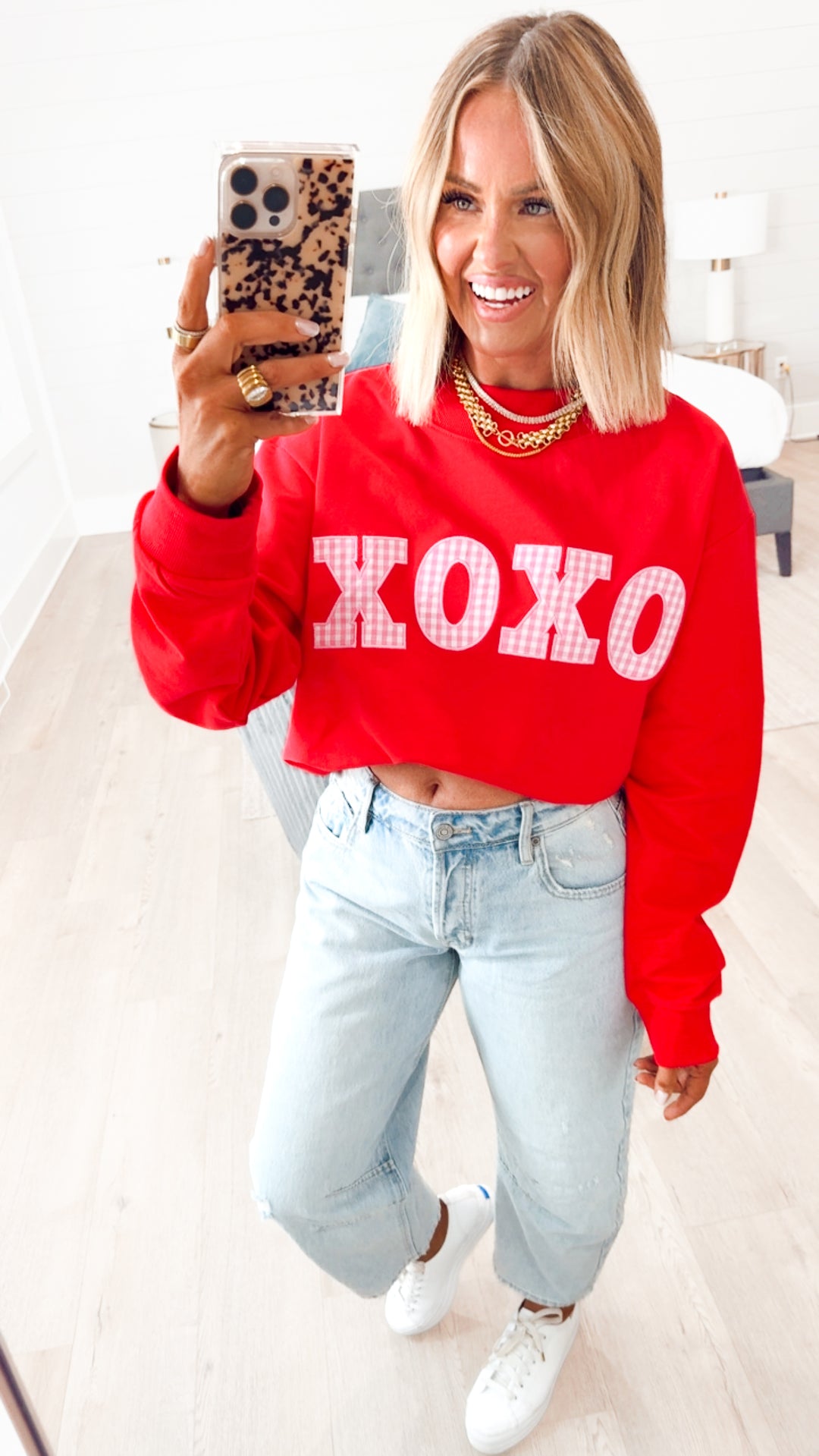 XOXO Mock Neck Sweatshirt-Red