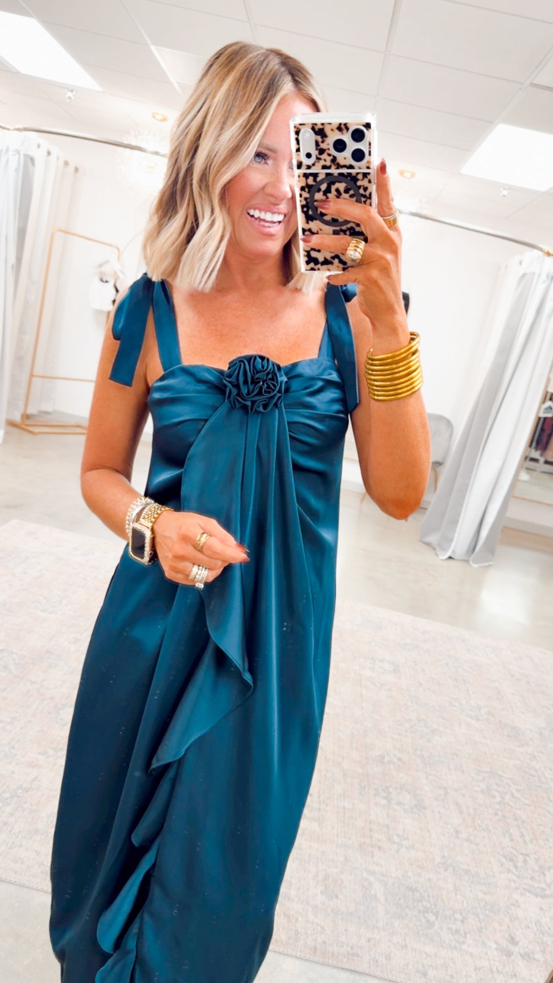 Amara Cascading Ruffle Dress-Teal Green