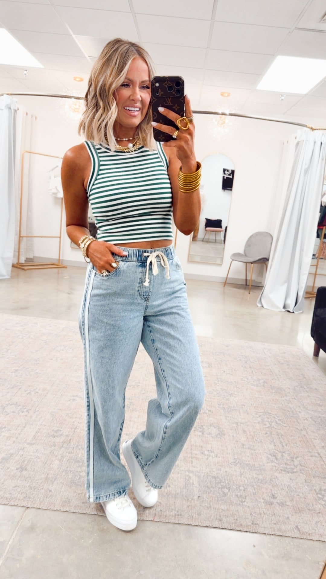 Striped Ribbed Racerback Tank-Green