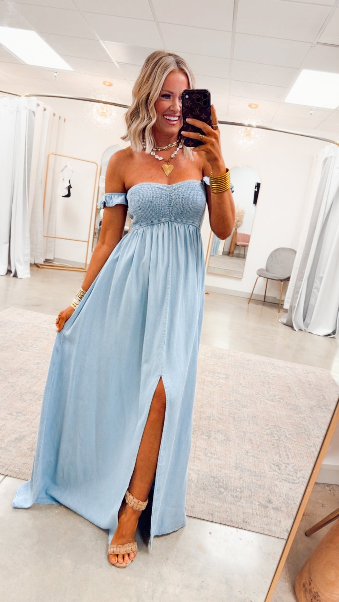 Seaside Blue Smocked Maxi
