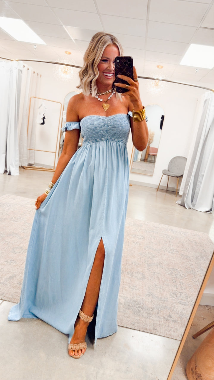 Seaside Blue Smocked Maxi