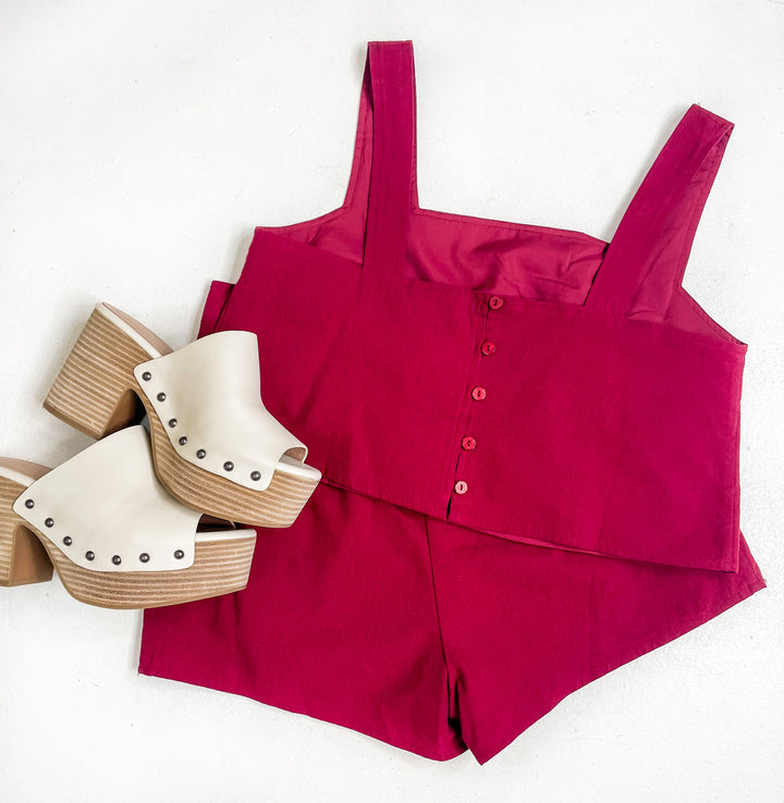 Easygoing Top & Pleated Shorts Set Maroon
