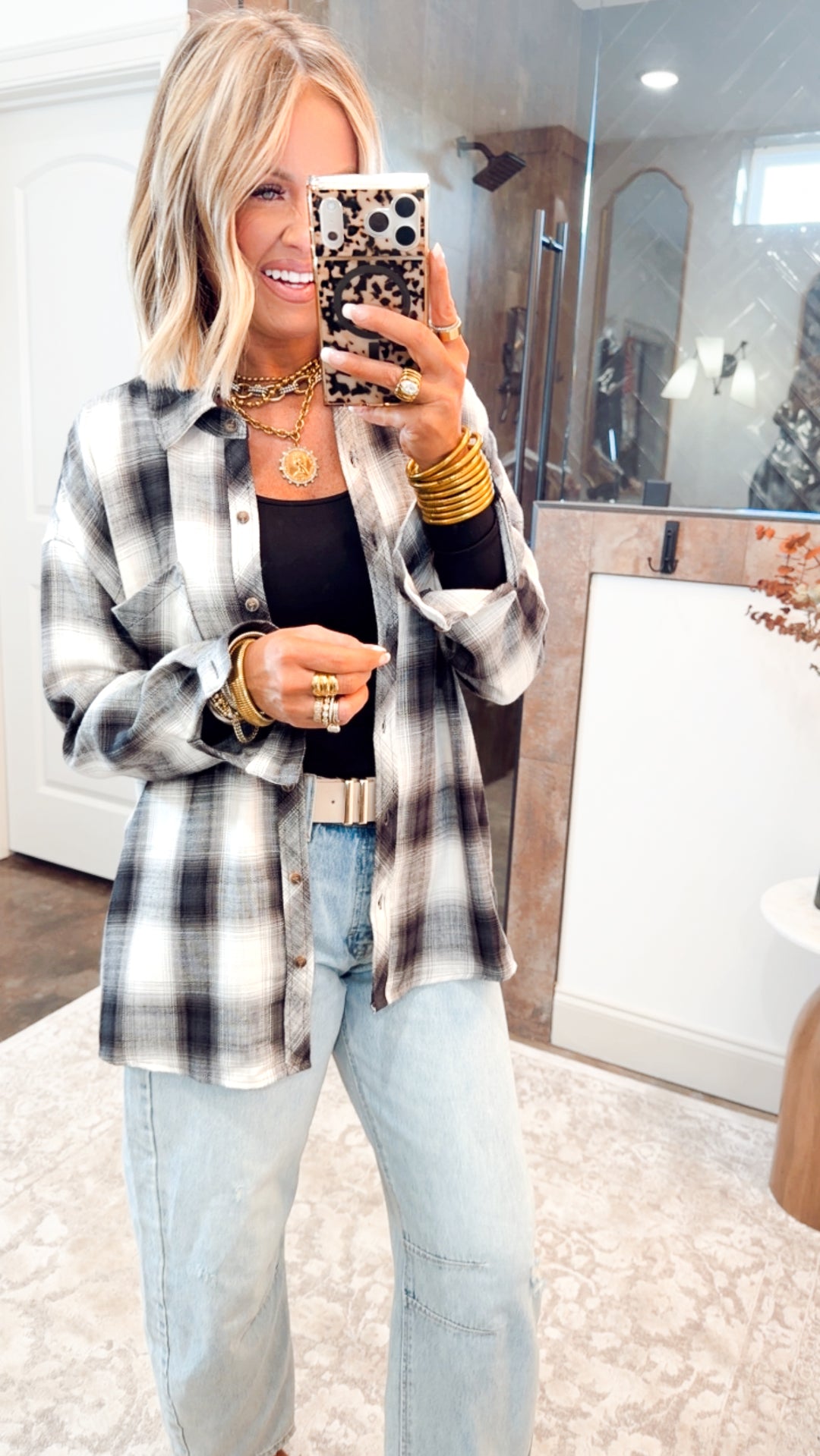 Charcoal Flannel Top