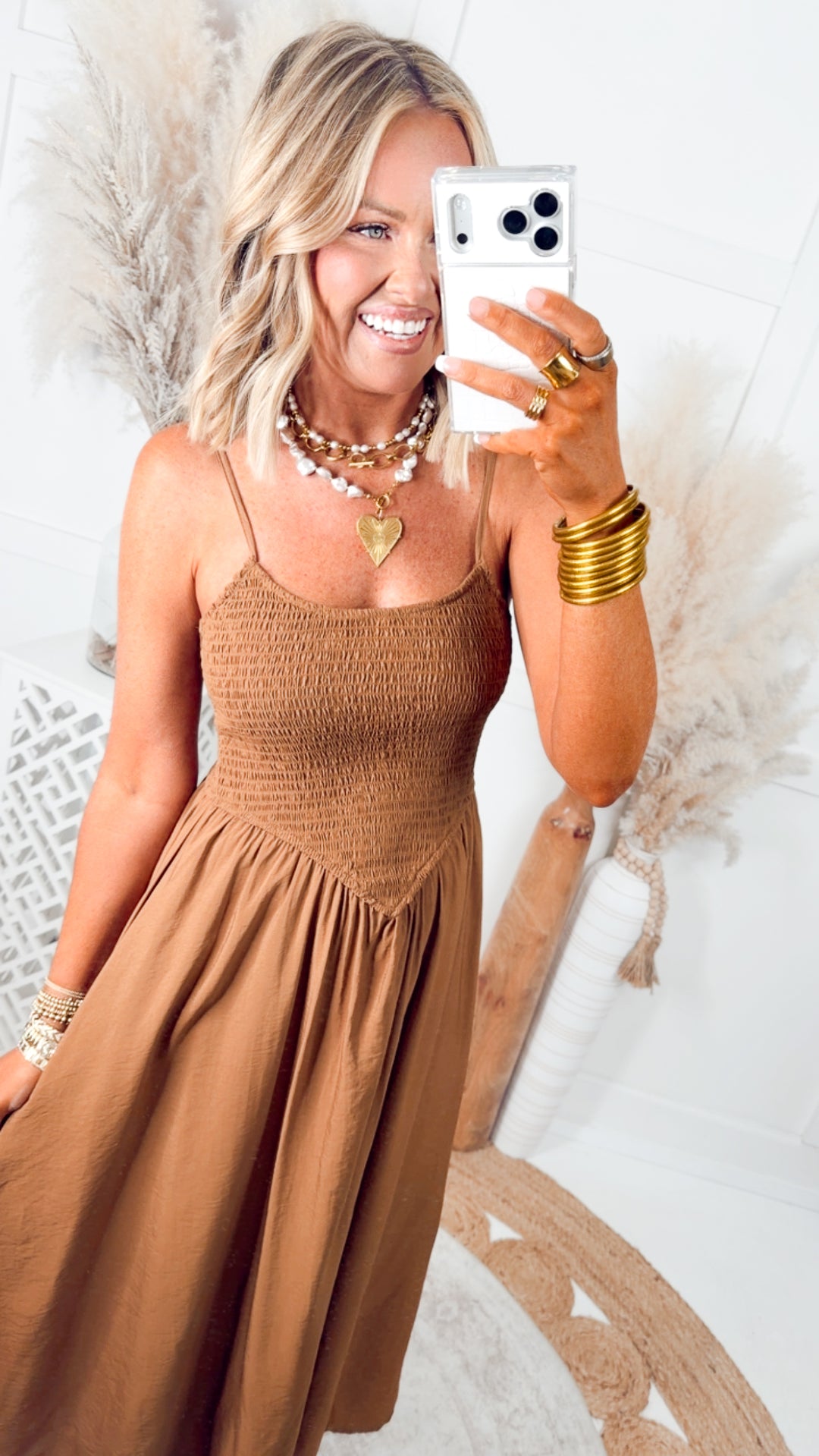 The Elodie Basque Midi Dress-Brown