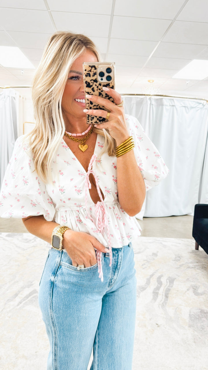Ditzy Floral Print Bow Tie Top