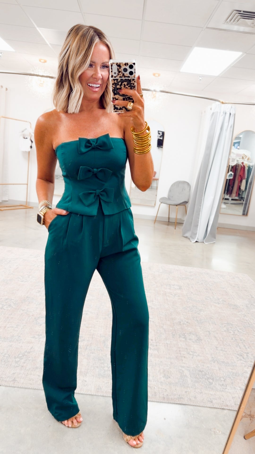 Evelina Bow Tube Top & Pants Set-Forest Green