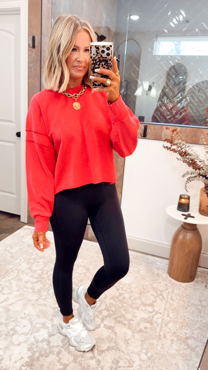 Mineral Wash Peekaboo Back Sweatshirt-Cherry