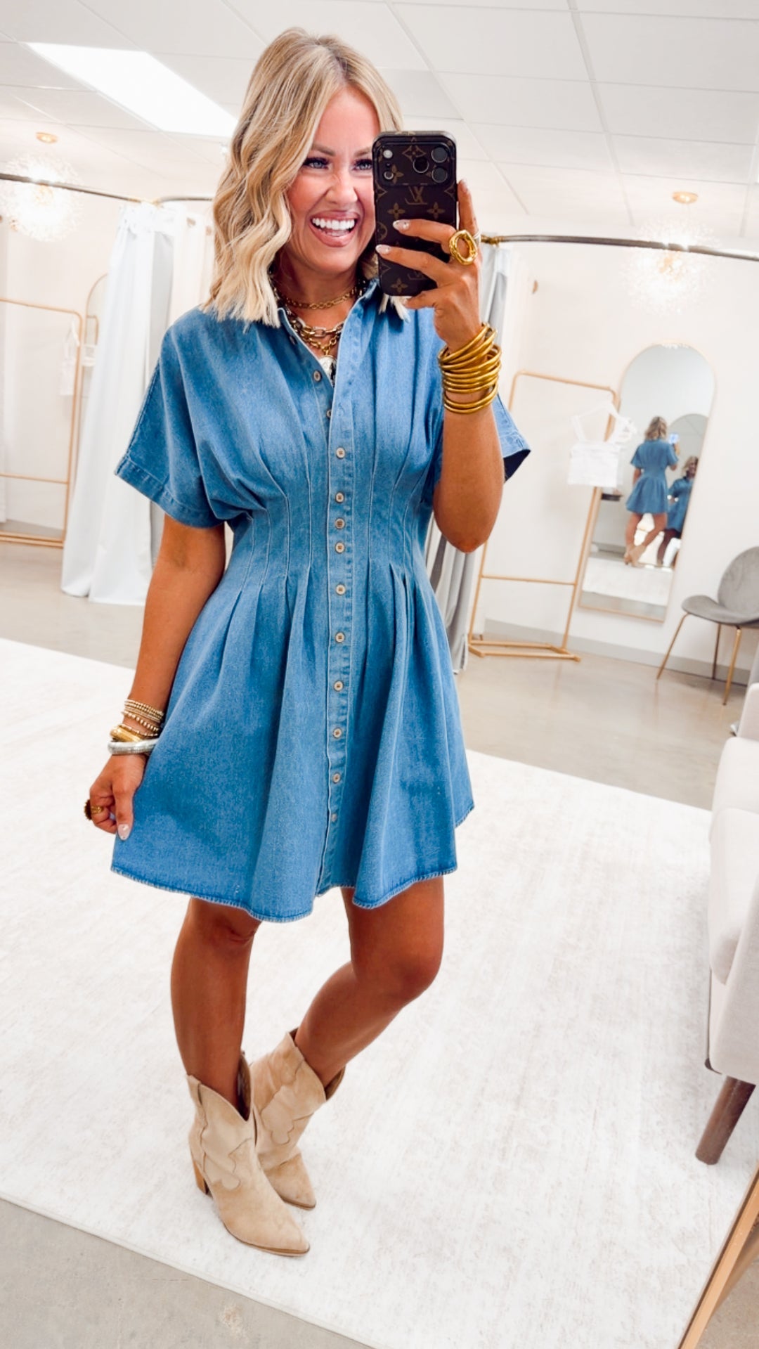 The Uptown Denim Mini Dress